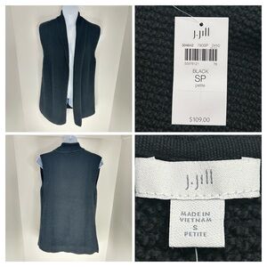 J. Jill NWT Longline Knit Sweater Vest Cardigan Petite PS Small Black Open Front